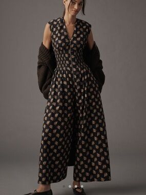 Anthropologie Sleeveless Black Floral Wide-Leg Jumpsuit